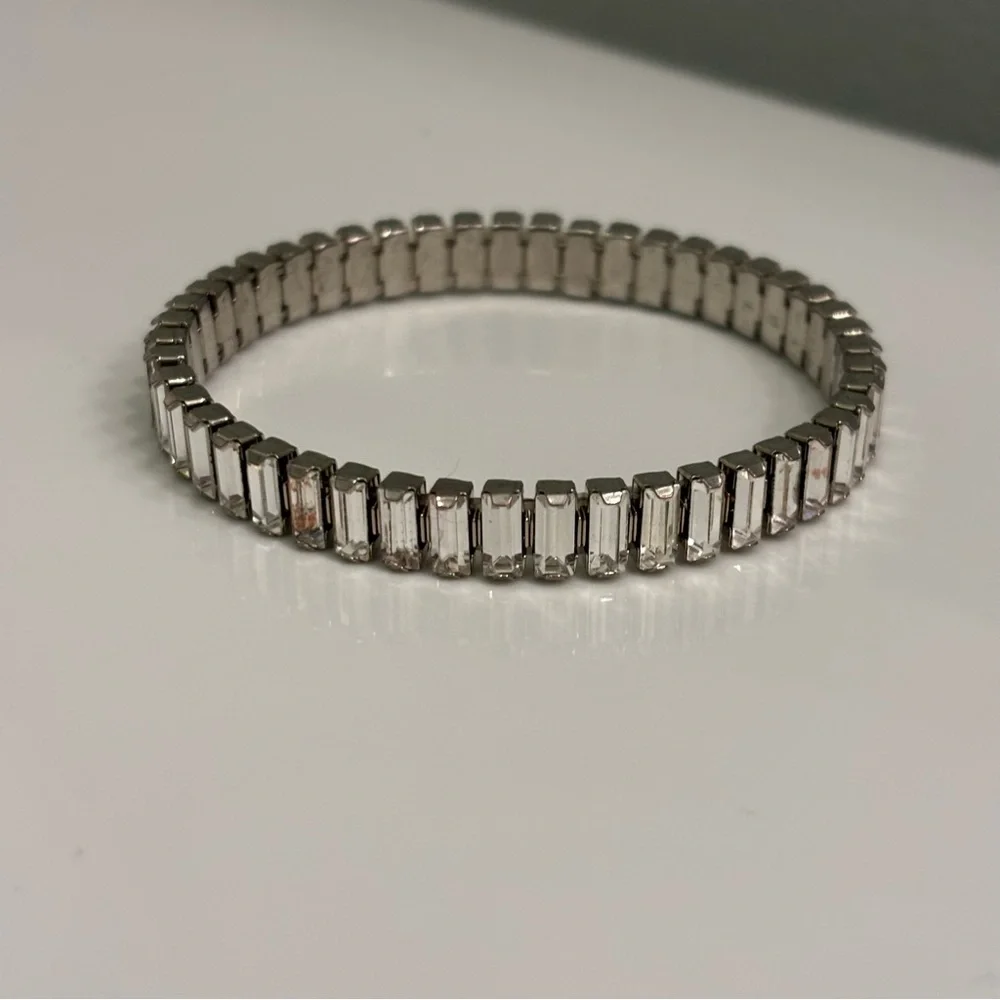 Touchstone Crystal Luxe Silver Night Stretch Bracelet Baguette Crystal - Picture 5 of 10